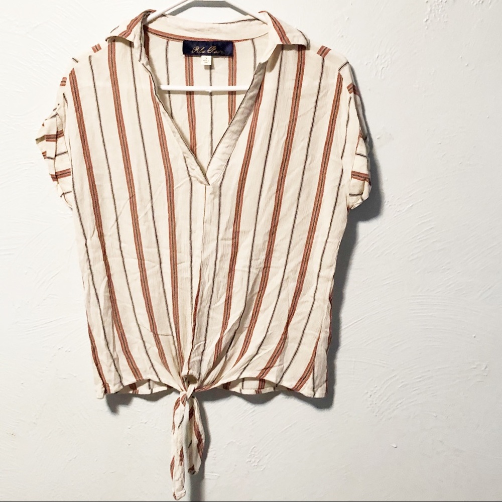 Blue Rain Cream and Brown Striped Blouse